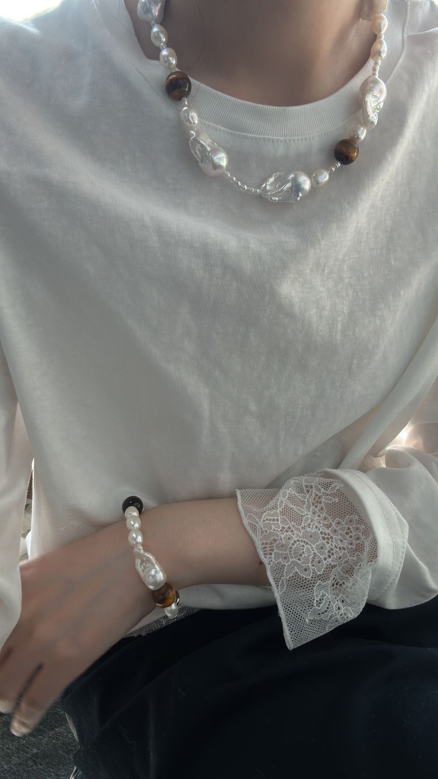 Origo Amber and Baroque Pearl Necklace