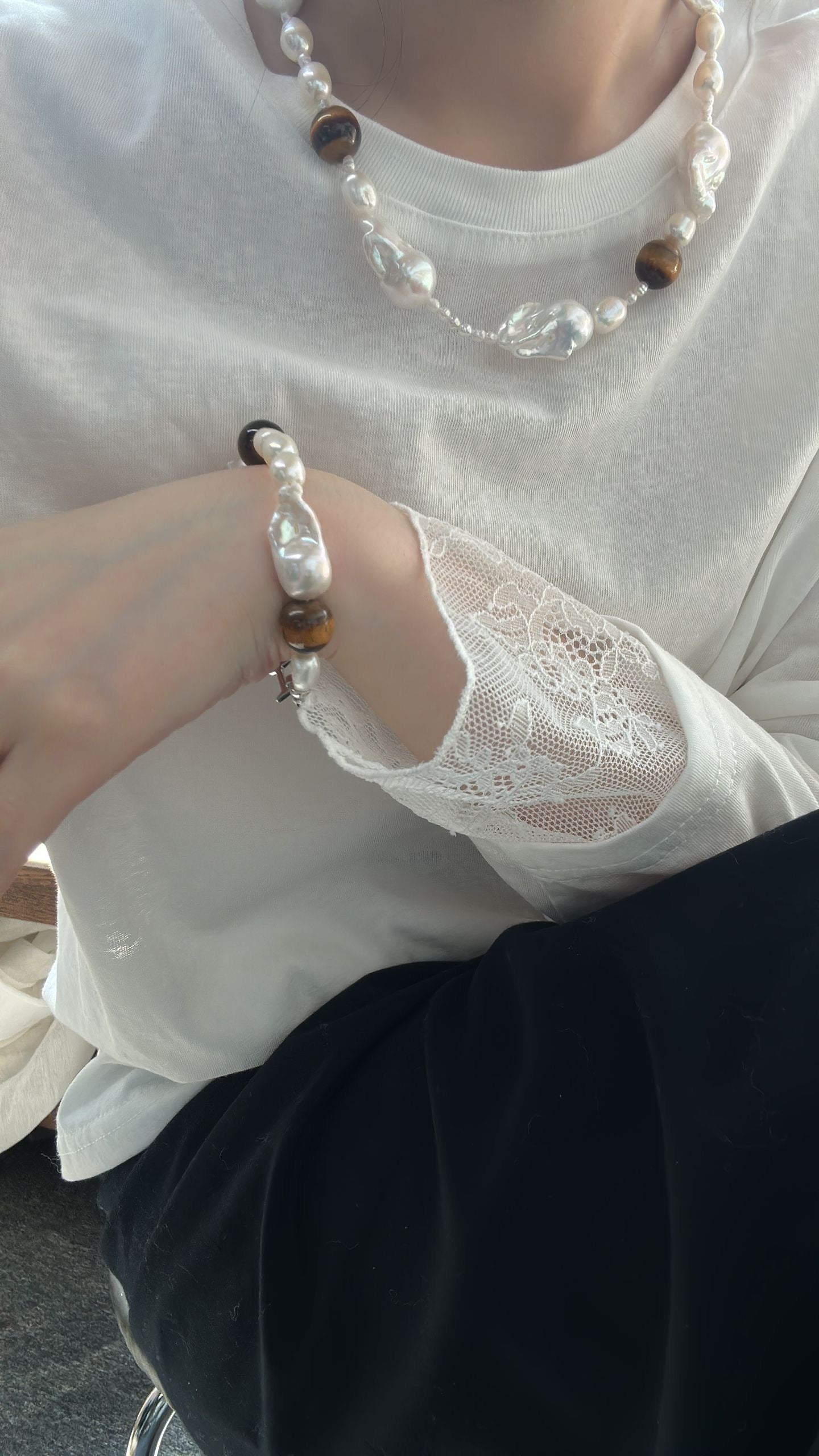 Auralina Baroque Pearl Chain Bracelet