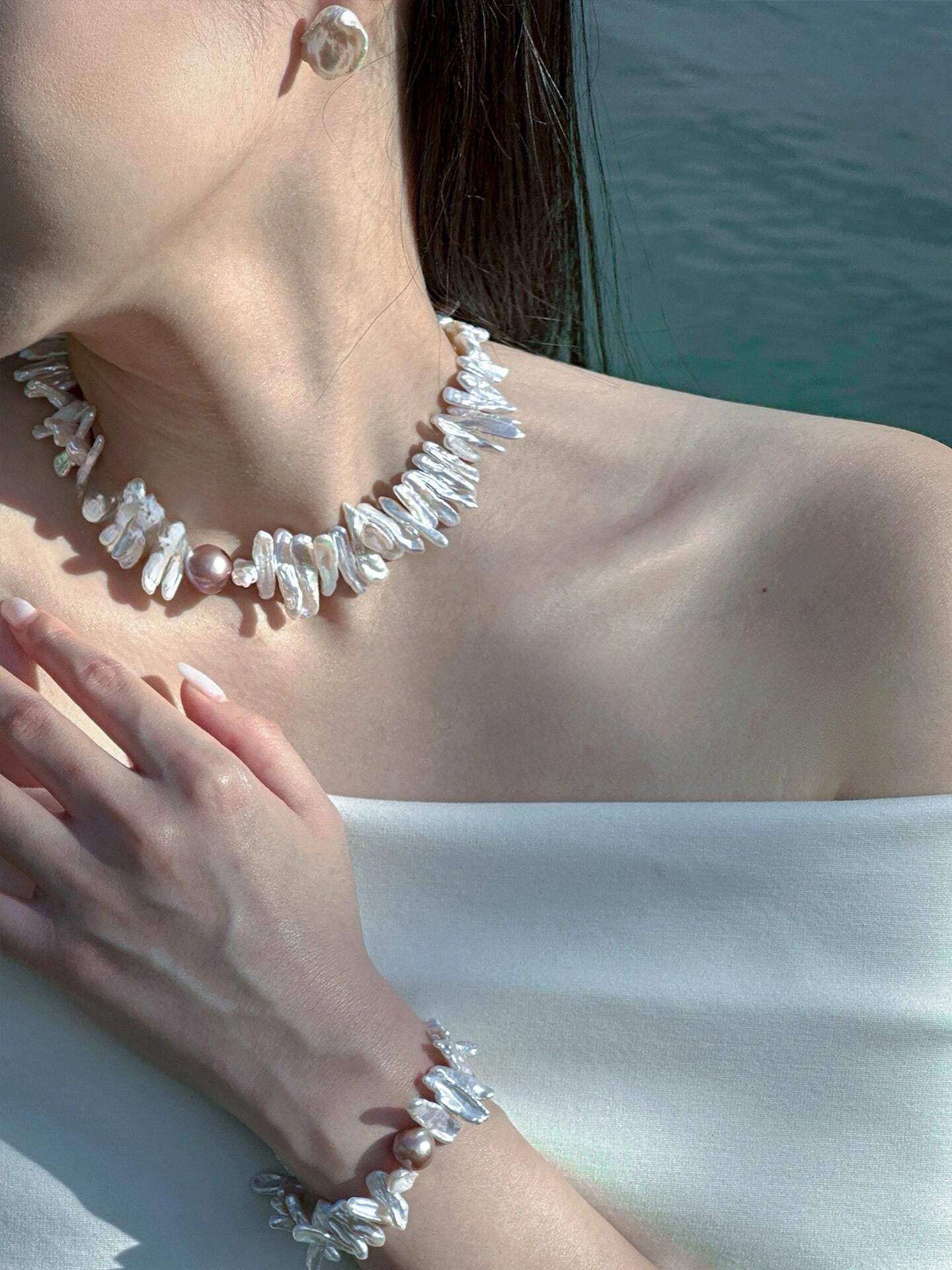 Sunflower Bracelet – Sculptural Baroque Pearl Bracelet Design in Dual Tone
