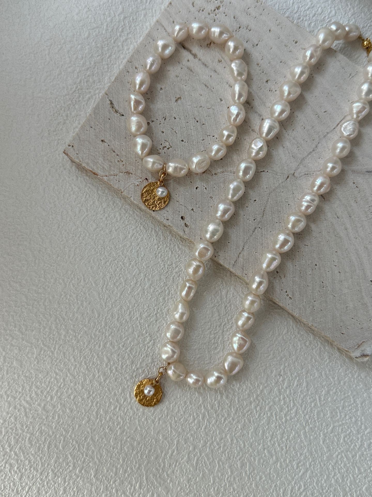 Gardener’s Grace Baroque Freshwater Pearl Necklace with Gold Coin Charm