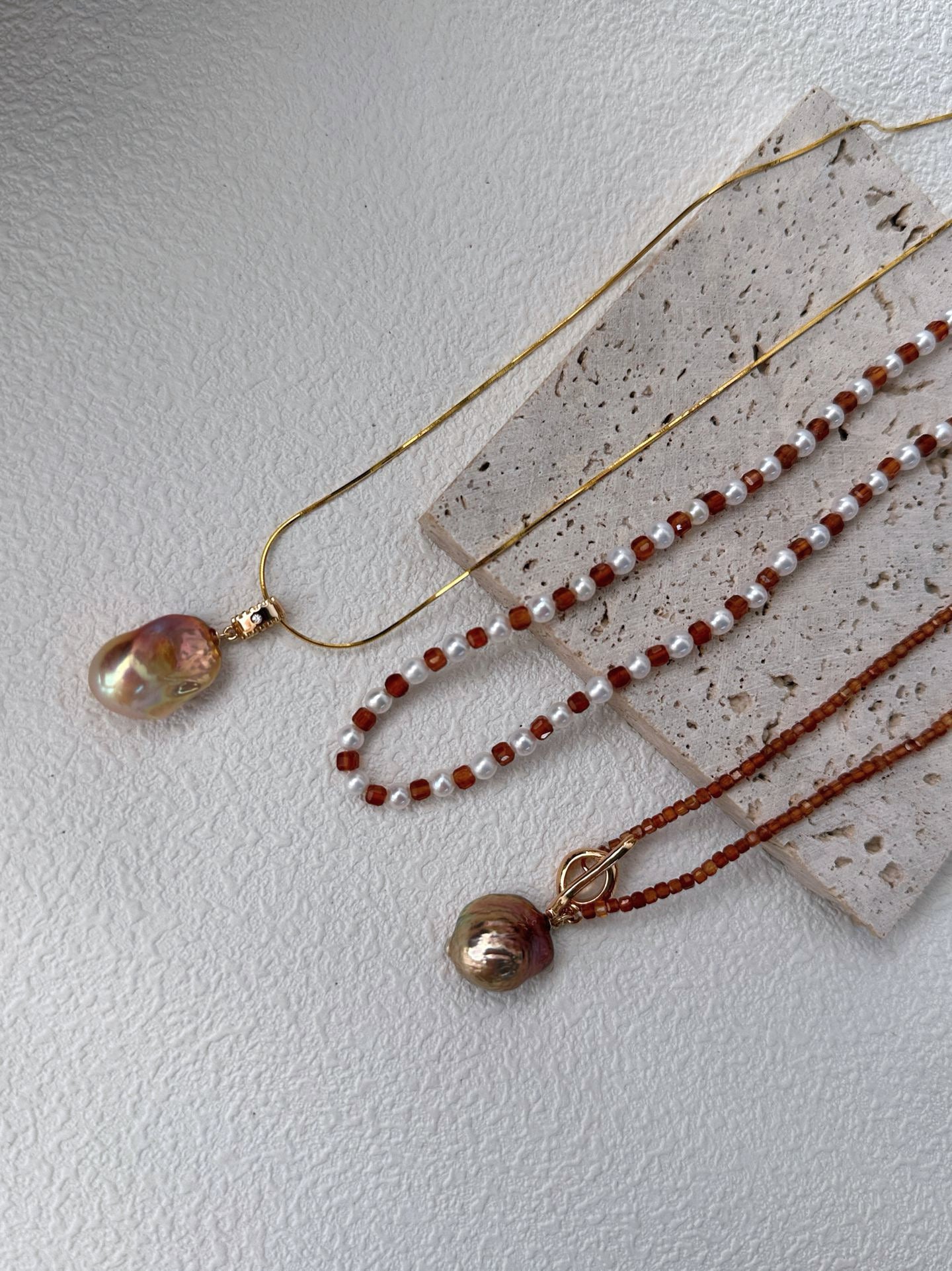 Garnet Rhythm Baroque Freshwater Pearl Beaded Necklace & Garnet