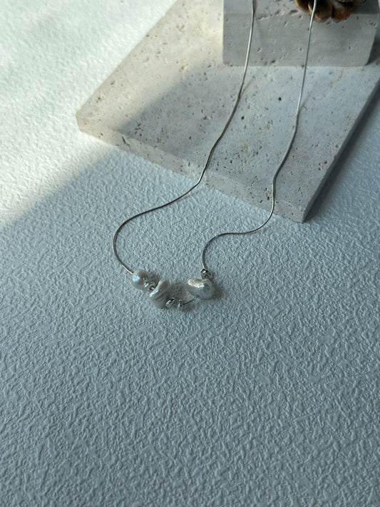 Silver Tension Keshi Baroque Pearl Necklace