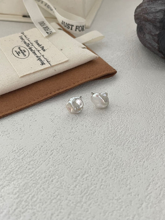 Frost Core Keshi Baroque Freshwater Pearl Studs