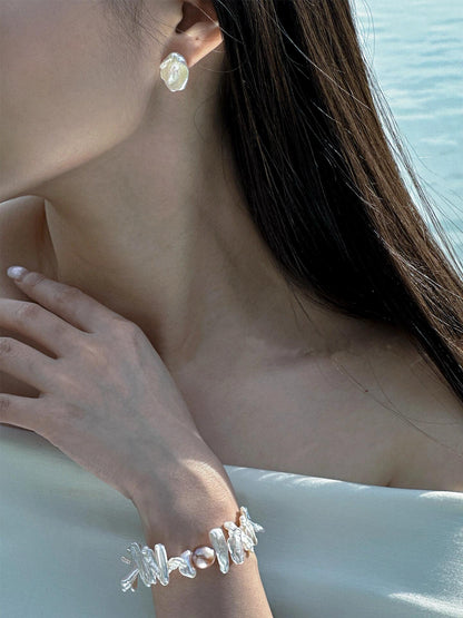 Sunflower Bracelet – Sculptural Baroque Pearl Bracelet Design in Dual Tone