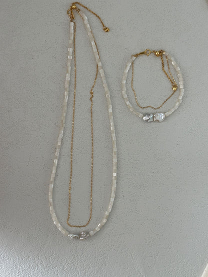 Moonlayer Baroque Freshwater Pearl Layered Necklace — 14K Gold-Filled Chain & Shell Beads