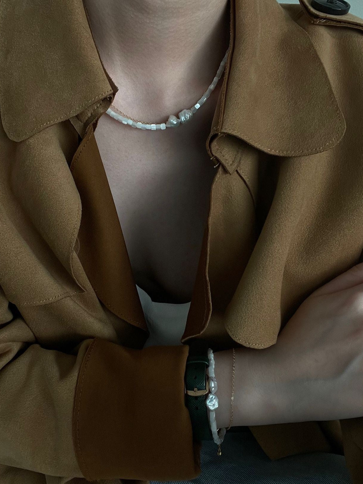 Moonlayer Baroque Freshwater Pearl Layered Necklace — 14K Gold-Filled Chain & Shell Beads