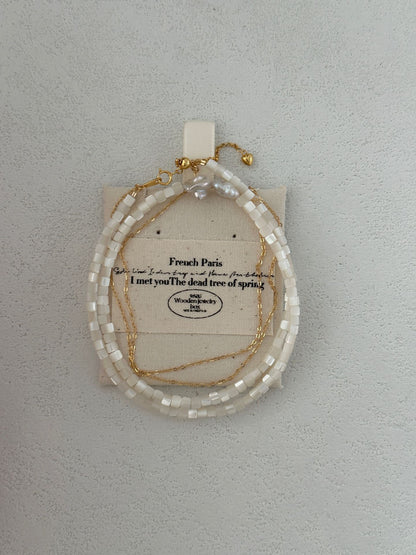 Moonlayer Baroque Freshwater Pearl Layered Necklace — 14K Gold-Filled Chain & Shell Beads