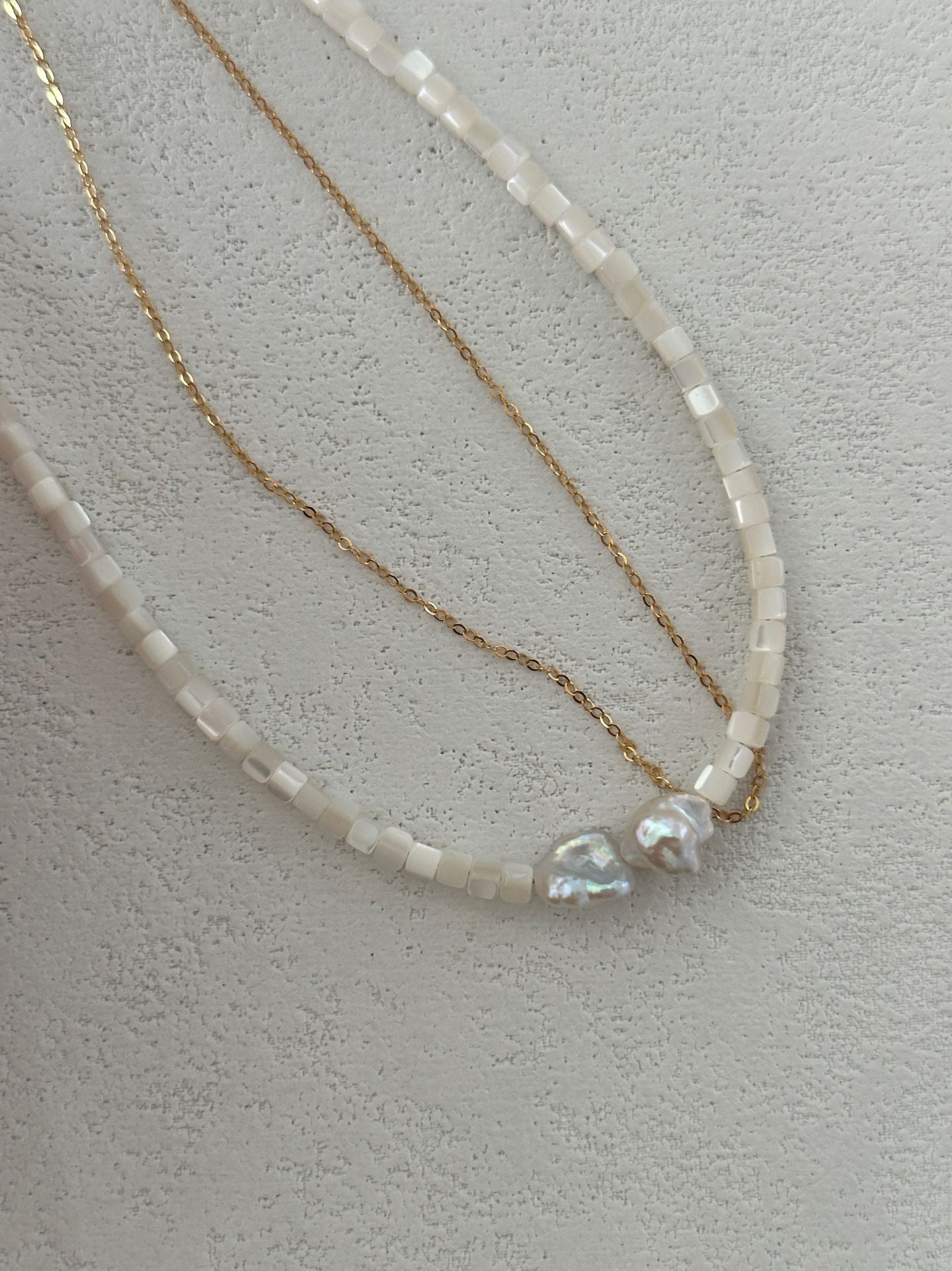 Moonlayer Baroque Freshwater Pearl Layered Necklace — 14K Gold-Filled Chain & Shell Beads