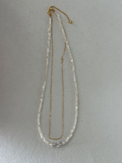 Moonlayer Baroque Freshwater Pearl Layered Necklace — 14K Gold-Filled Chain & Shell Beads